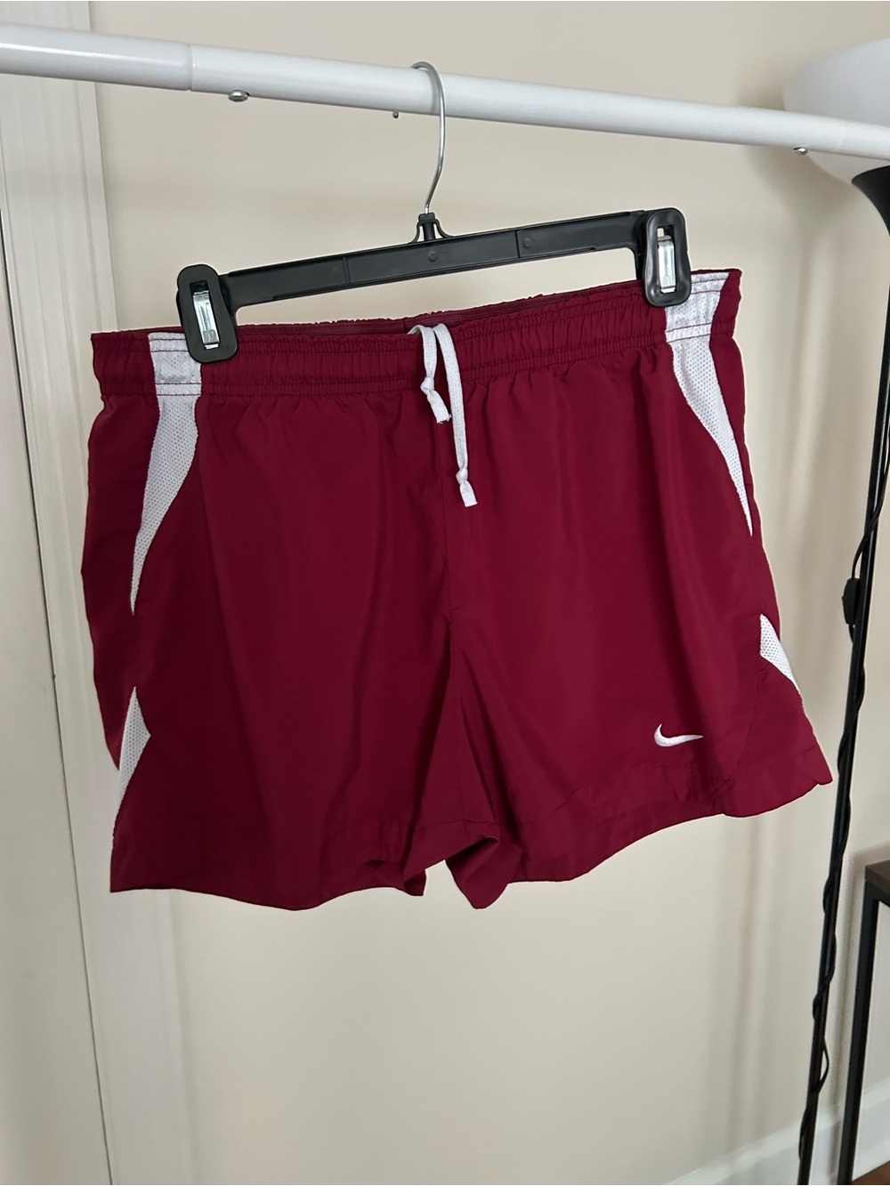 Nike Women's Maroon Dri-fit Shorts with White Mesh Trim